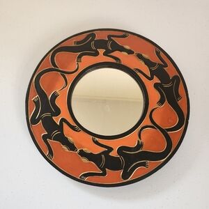 Vintage Wood Black Lizard Mirror Orangw Gold Boho Maximalist Eclectic 1990s 90s